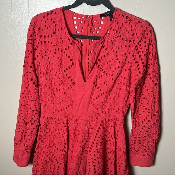BCBGMaxAzria Eyelet Embroidery Cotton Dress M Rococo Red.  Fit and Flare - Picture 4 of 12